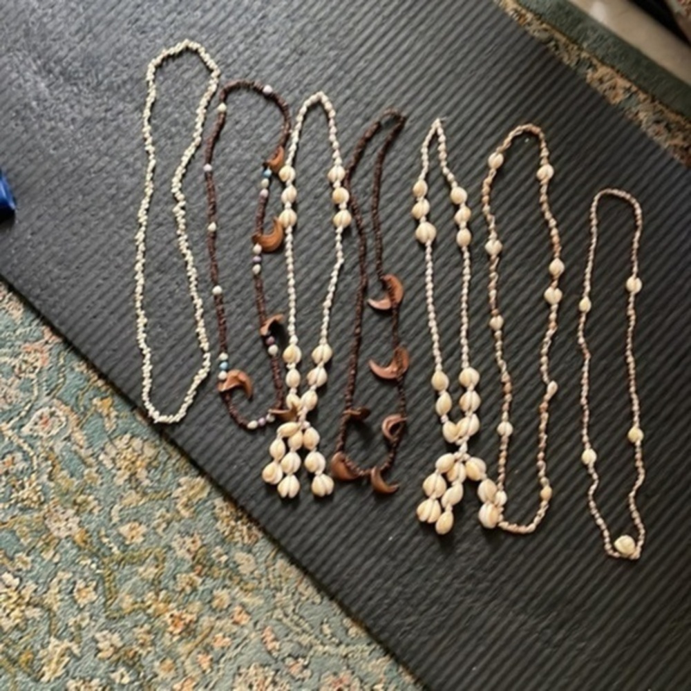 7 Hawaiian shell leis vintage wood & cowrie beaded necklaces